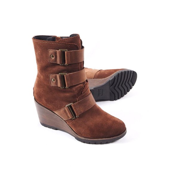 sorel after hours suede wedge booties